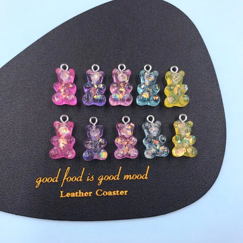 10pcs Resin Cute Heart Skull Bear Charm Pendant for Keychain, Earring, Scrapbooking, DIY Making, Necklace