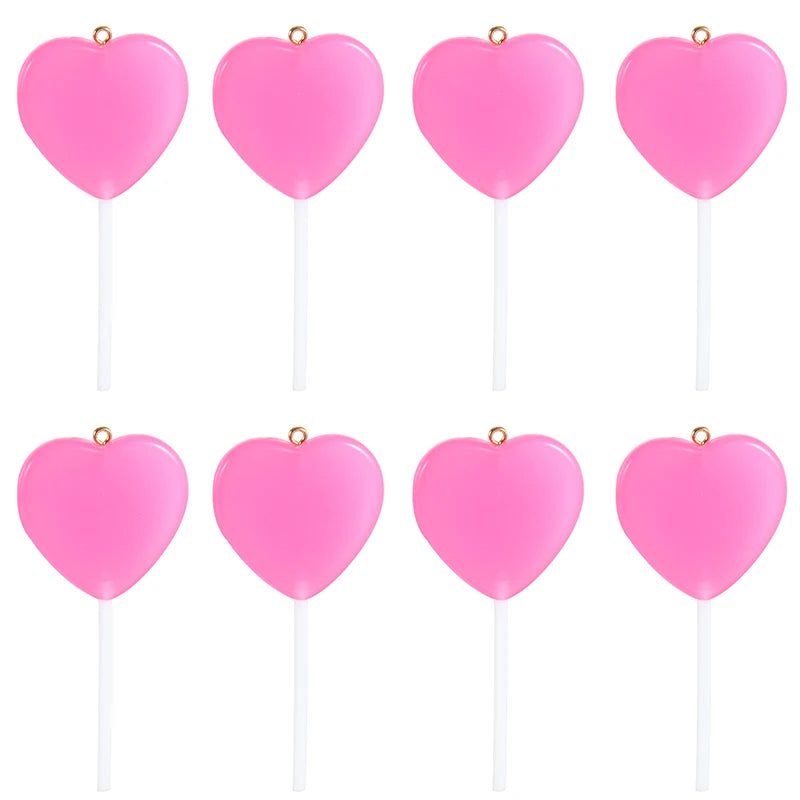 10pcs/lot Colorful Resin Love Heart Lollipop Charms Pendant DIY Necklace Keychain For Jewelry Making Accessories