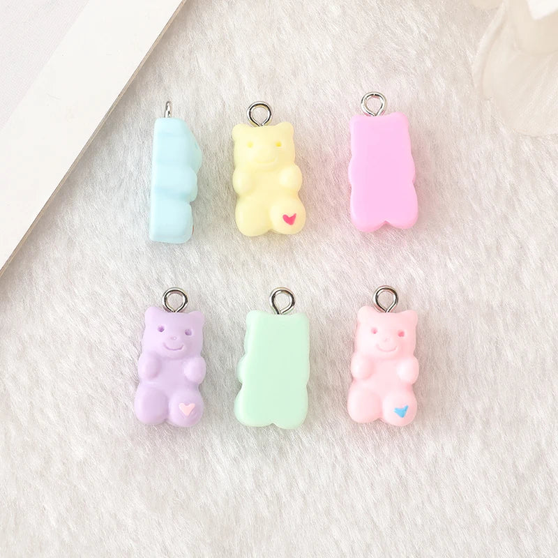 20 Pcs Heart Gummy Bear Charms Flatback Resin Cabochons Jelly Pendant Crafts Cartoon Animal Jewelry Findings for Earrings  Diy