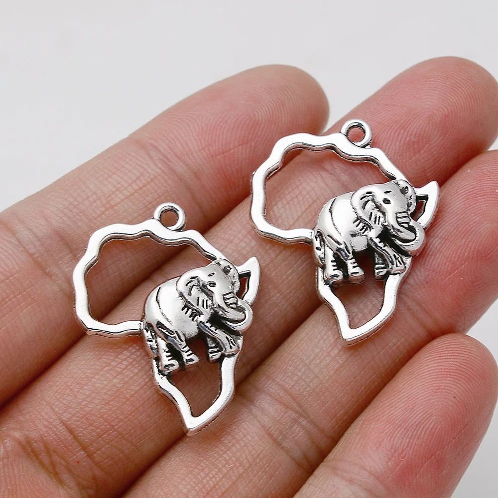 10pcs/Lots 24x30mm Antique Silver Plated African Map Elephant Charms Animals Pendant For Diy Creation Jewelry Making Accessories