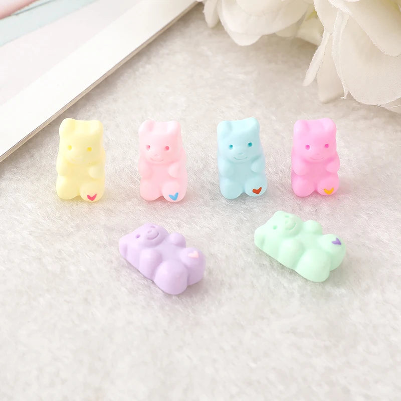 20 Pcs Heart Gummy Bear Charms Flatback Resin Cabochons Jelly Pendant Crafts Cartoon Animal Jewelry Findings for Earrings  Diy