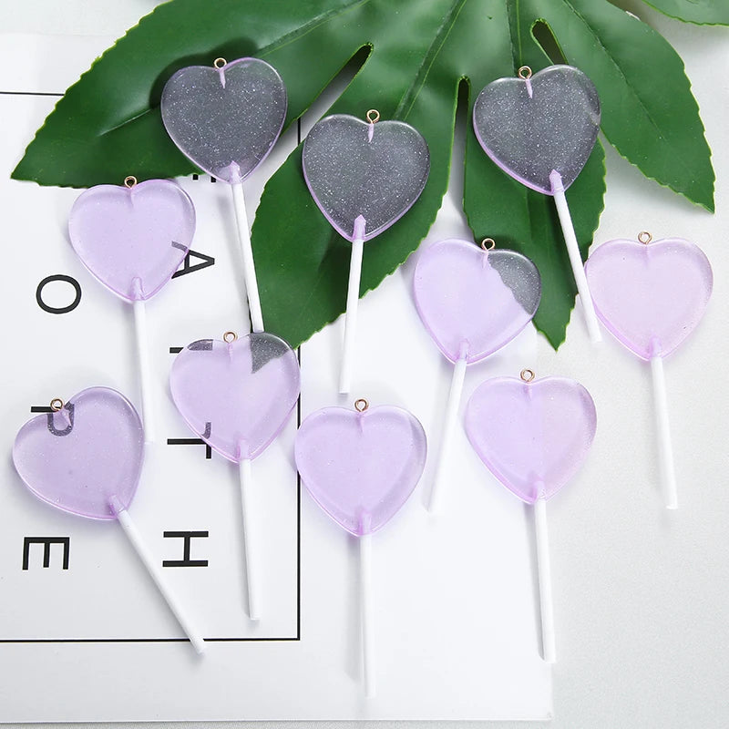 10pcs/lot Colorful Resin Love Heart Lollipop Charms Pendant DIY Necklace Keychain For Jewelry Making Accessories