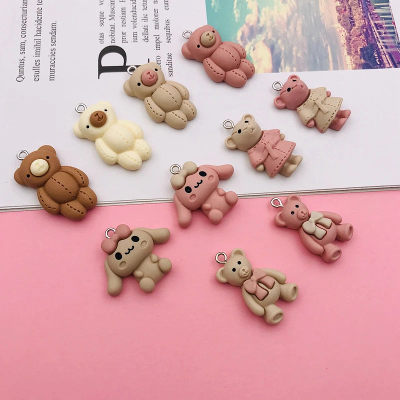 10pcs Kawaii New Hot Selling Miniature Cute Bear Charm for Earring Keychain Jewelry Accessory DIY Making