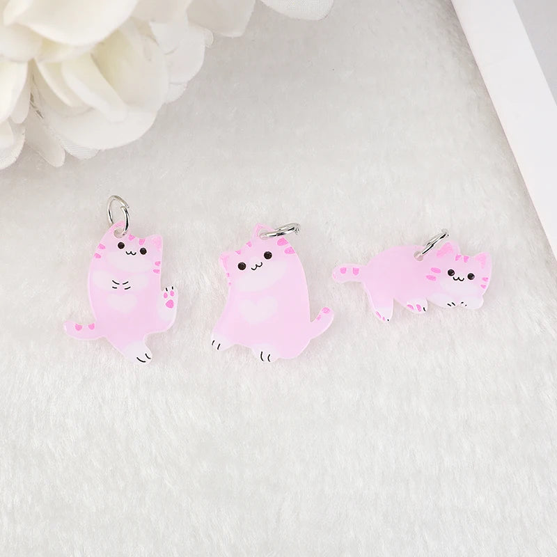 10pcs Heart Cat Charms Acrylic Cats Cartoon Earring Pendant DIY Accessory For Necklace