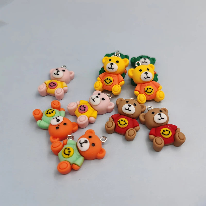 10pcs Colorful Smiling Face Bear Animal Resin Charms