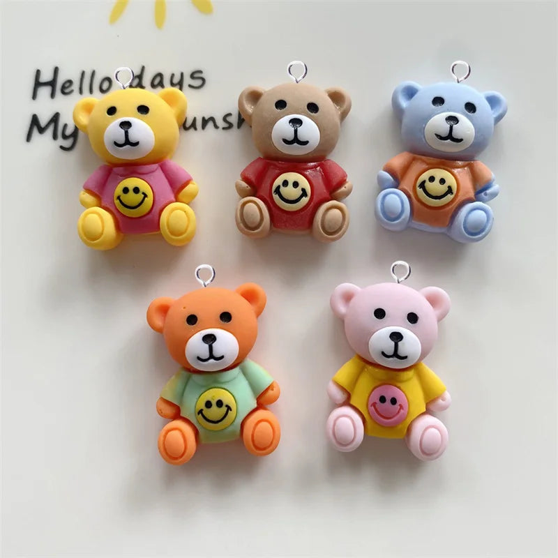 10pcs Colorful Smiling Face Bear Animal Resin Charms