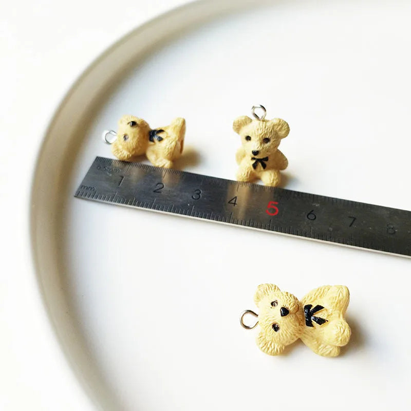 10pcs Lovely 3D Bear Resin Charms Pendant Findings Diy For Jewelry Making Small Bear Keychain Necklace Crafts Handmade Accessory