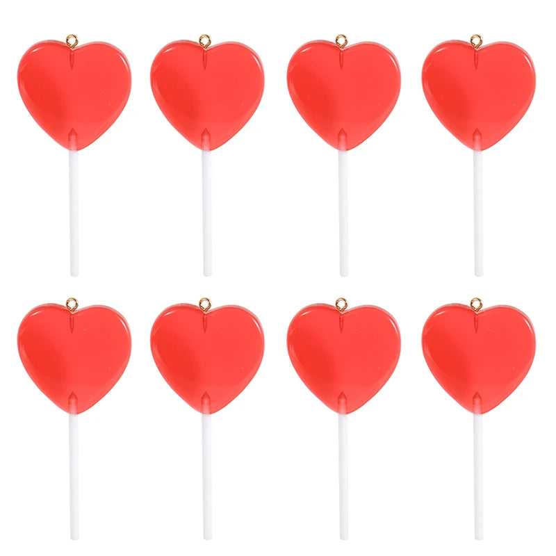 10pcs/lot Colorful Resin Love Heart Lollipop Charms Pendant DIY Necklace Keychain For Jewelry Making Accessories