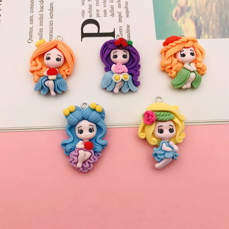 10pcs Hot Selling Resin Cute Newest Colorful Princess Girl Charm for Keychain, Earring, Scrapbooking, DIY Making, Necklace