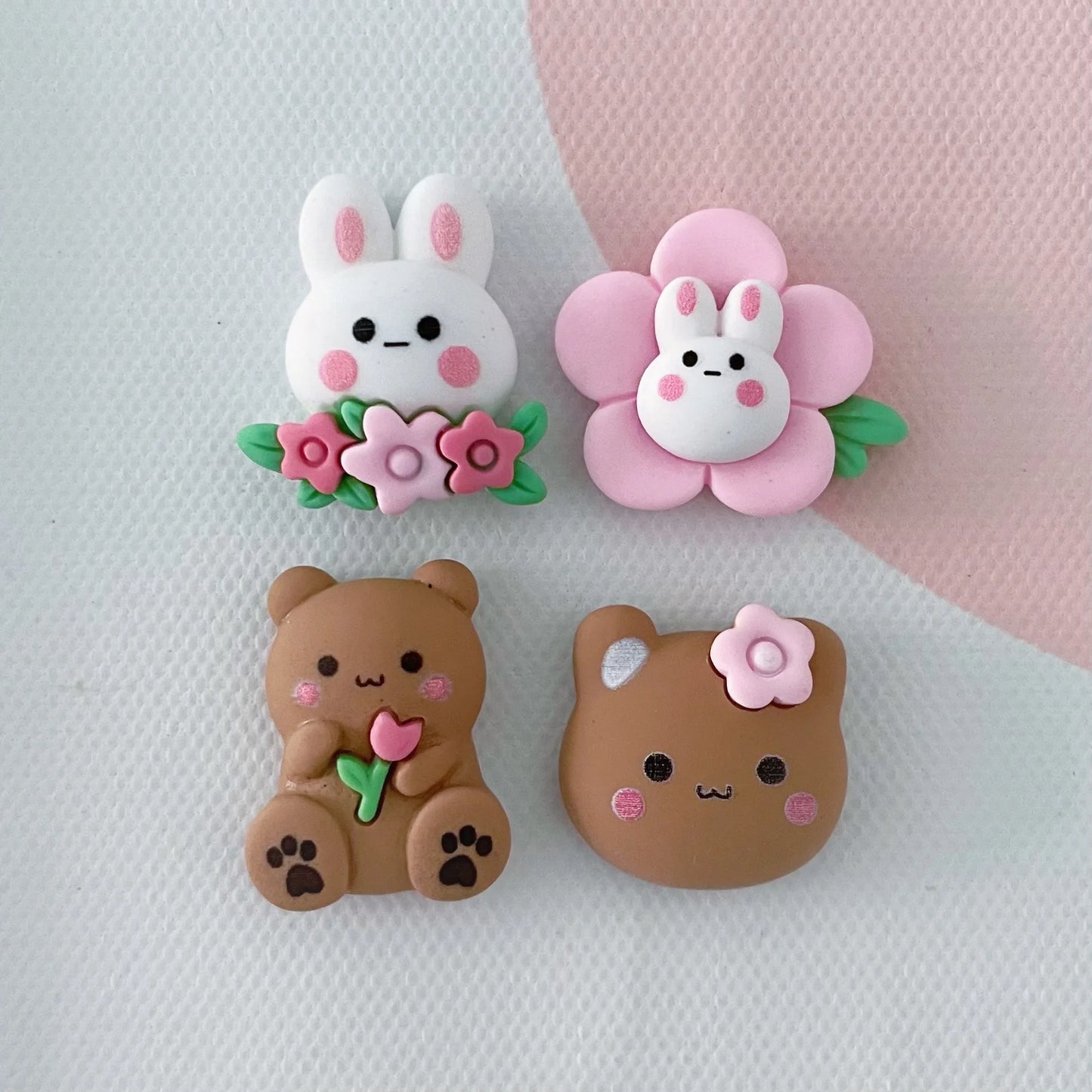 10pcs/pack Kawaii Flower Rabbit Bear Resin Charms Lovely Cartoon Animal Pendant For Earring Keychain DIY Jewelry Making