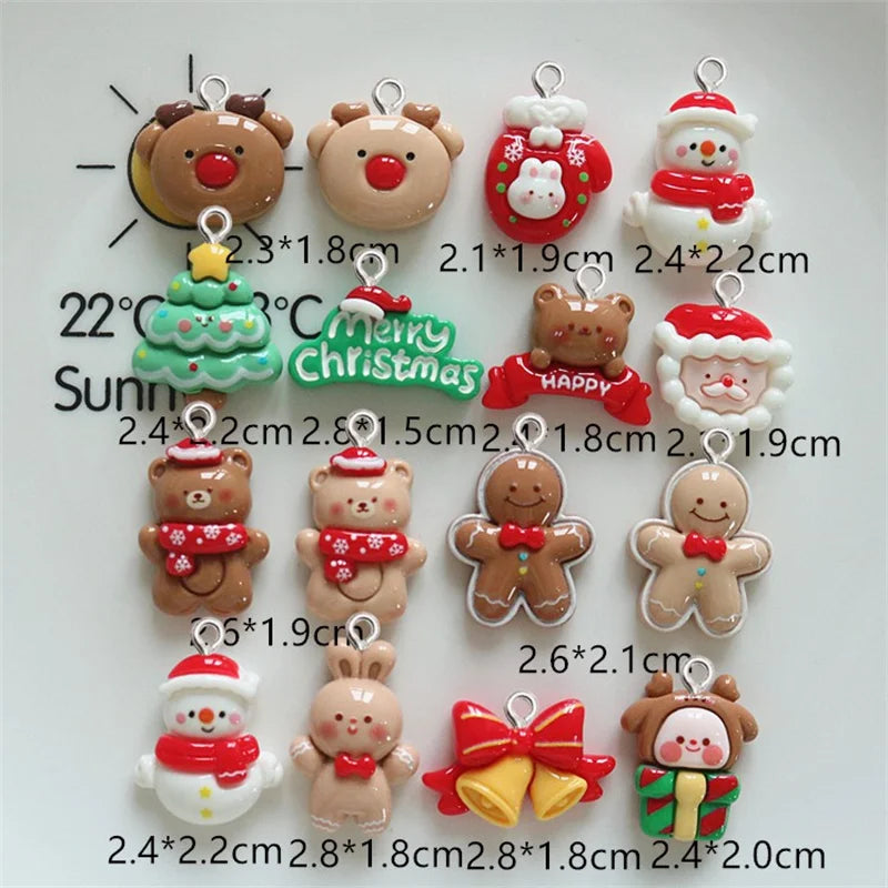 10Pcs Christmas Bear Rabbit Snowman Resin Charms