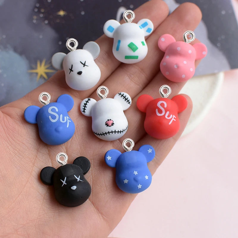 10Pcs Fashion Bear Head Resin Pendant