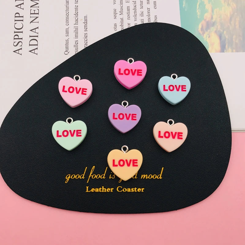 10pcs Kawaii New Conversation Love Words Heart Charm Pendant for Earring Keychain Jewelry accessory DIY Making