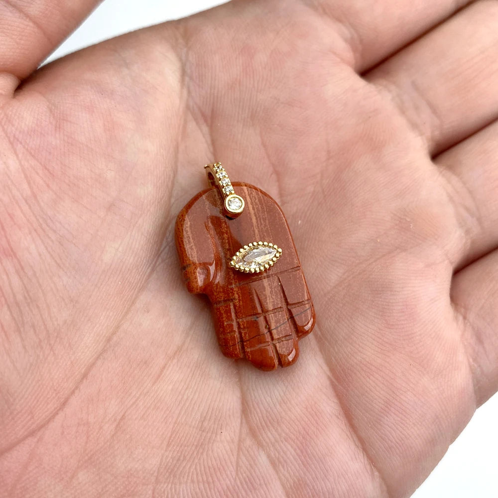 1Pc Fatima Hand Pendant Natural Crystal Tiger Eye Stone Evil Eye Charms For Jewelry Making Necklace DIY Earrings 14-16x26-28mm