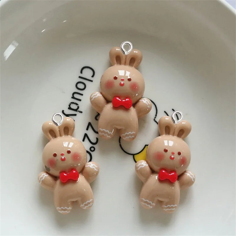 10Pcs Christmas Bear Rabbit Snowman Resin Charms