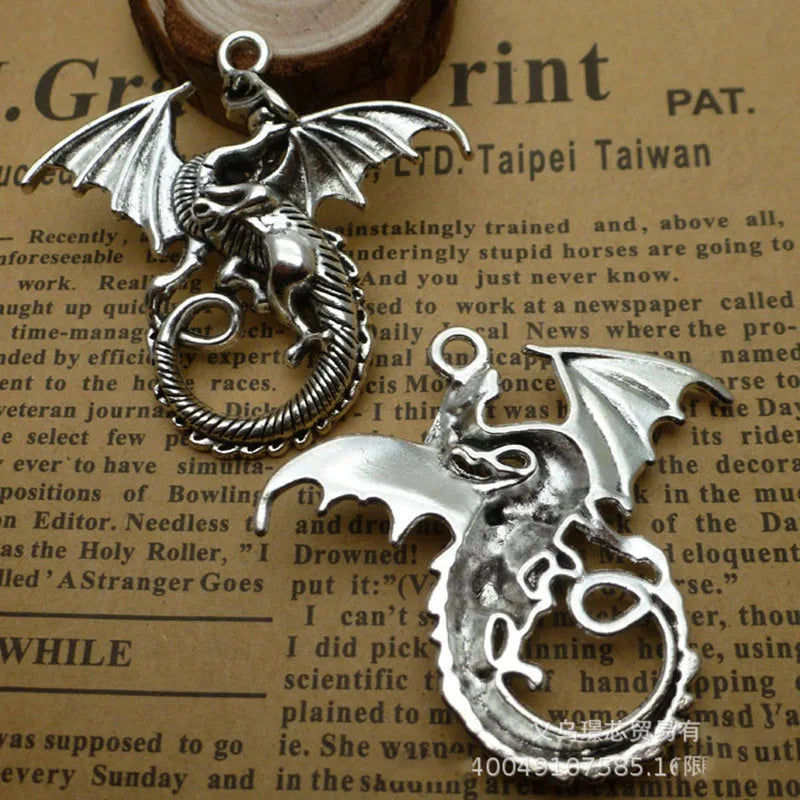 WZNB 5Pcs 43x46mm Ancient Sliver Dragon Charms Animals Pendant for Jewelry Findings Making Handmade Necklace Diy Accessories