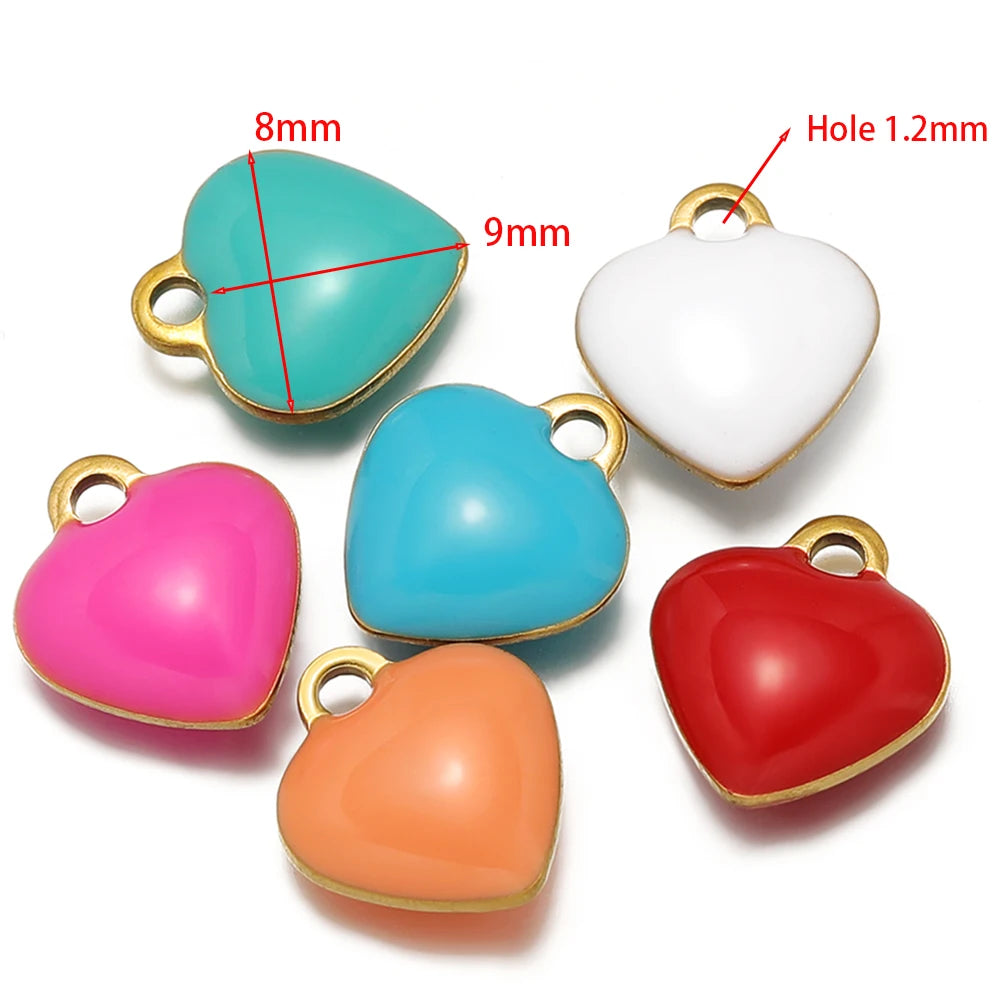 20pcs Stainless Steel Multicolor Enamel Heart Charms Pendant for DIY Jewelry Necklace Findings Bracelet Supplies Earrings Making