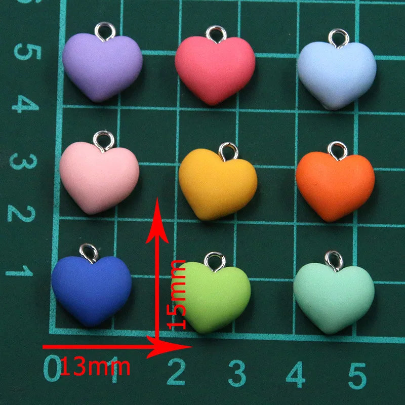 20Pcs 13X15mm Colorful Hearts Resin Charms Keychain Pendants For DIY Earring Bracelet Necklace Jewelry Making Accessories