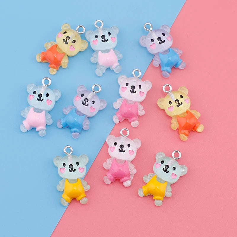 10pcs 15mm Cute Kawaii Bear Resin Charms