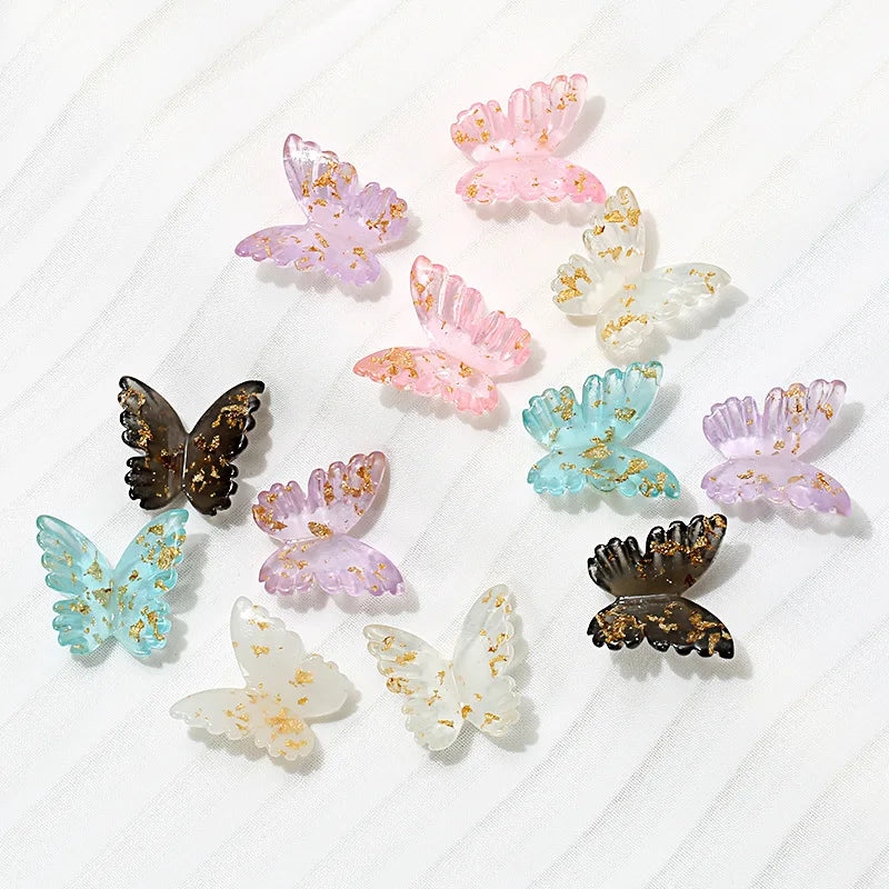 10Pcs Glitter Powder Hearts Flatback Resin Cabochons