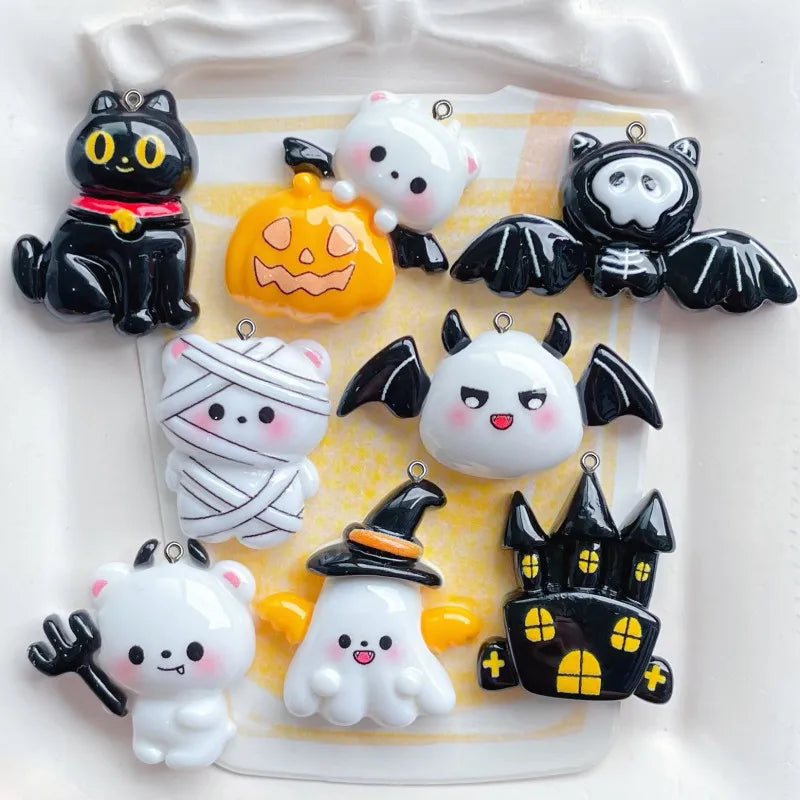 10Pcs Funy Cartoon Pumpkin Ghost Flatback Resin