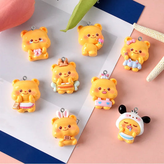 10Pcs Cute Cartoon Yellow Bear Resin Charms