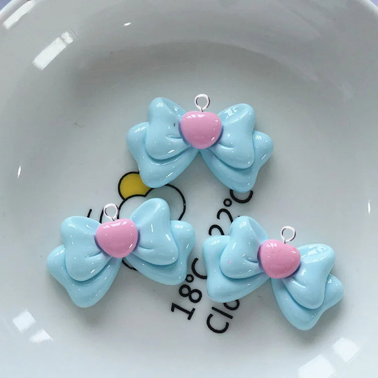 10pcs Kawaii Glossy Resin Heart Flower Bowknot Charms for Jewelry Making Colorful Pendants Diy Earring Necklace Findings C1289