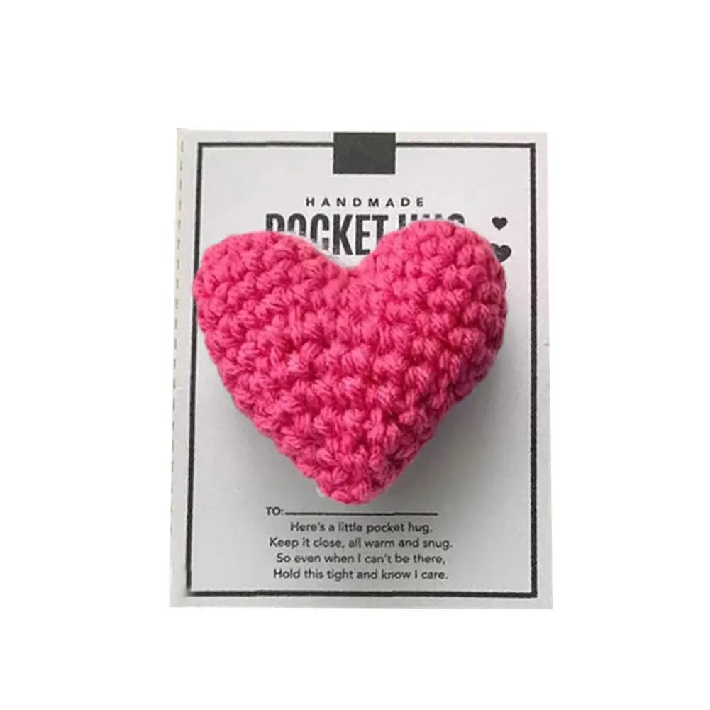 Crocheted Heart Pocket Hug Greeting Card Knitted Heart Keepsake Ornament Workmanship Encouragement Gift Cute Knitted