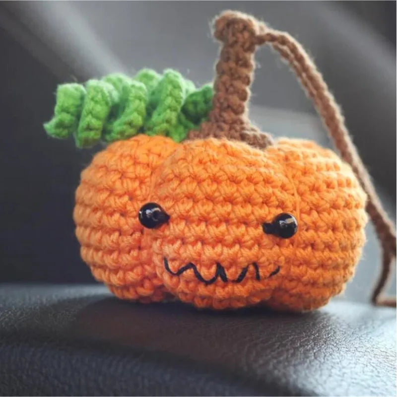 Handmade Car Hanging Ornament for Children, Thanksgiving Car Accessories, Bat Crochet, Pumpkin Hat, Gift, Pendant Decor