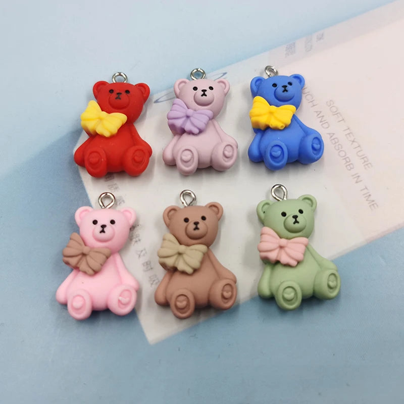 10pcs Cute Bowknot Bear Resin Charms