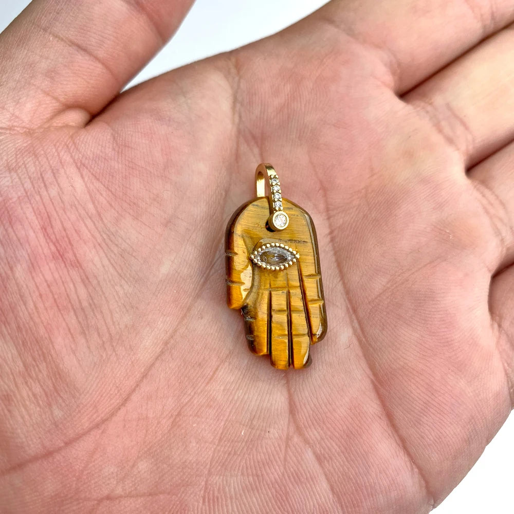 1Pc Fatima Hand Pendant Natural Crystal Tiger Eye Stone Evil Eye Charms For Jewelry Making Necklace DIY Earrings 14-16x26-28mm