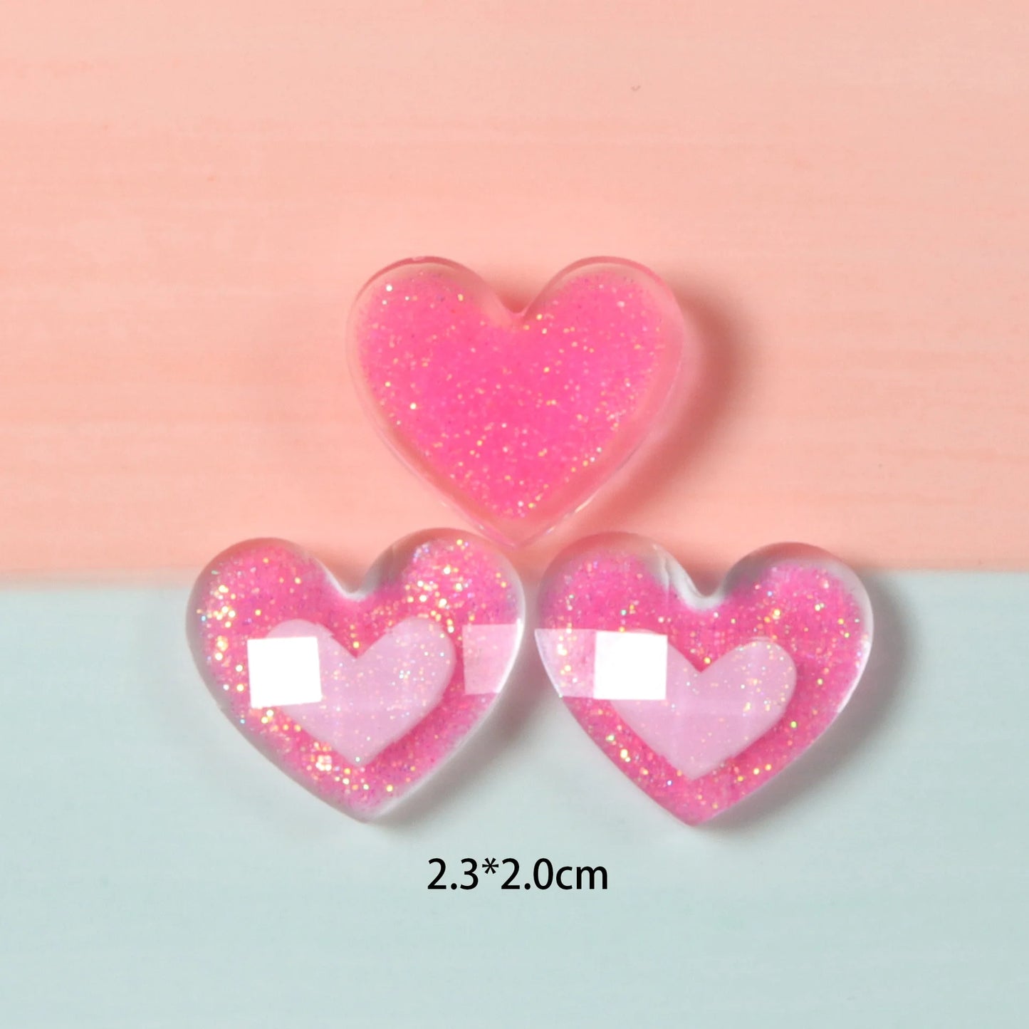 10Pcs Glitter Powder Hearts Flatback Resin Cabochons