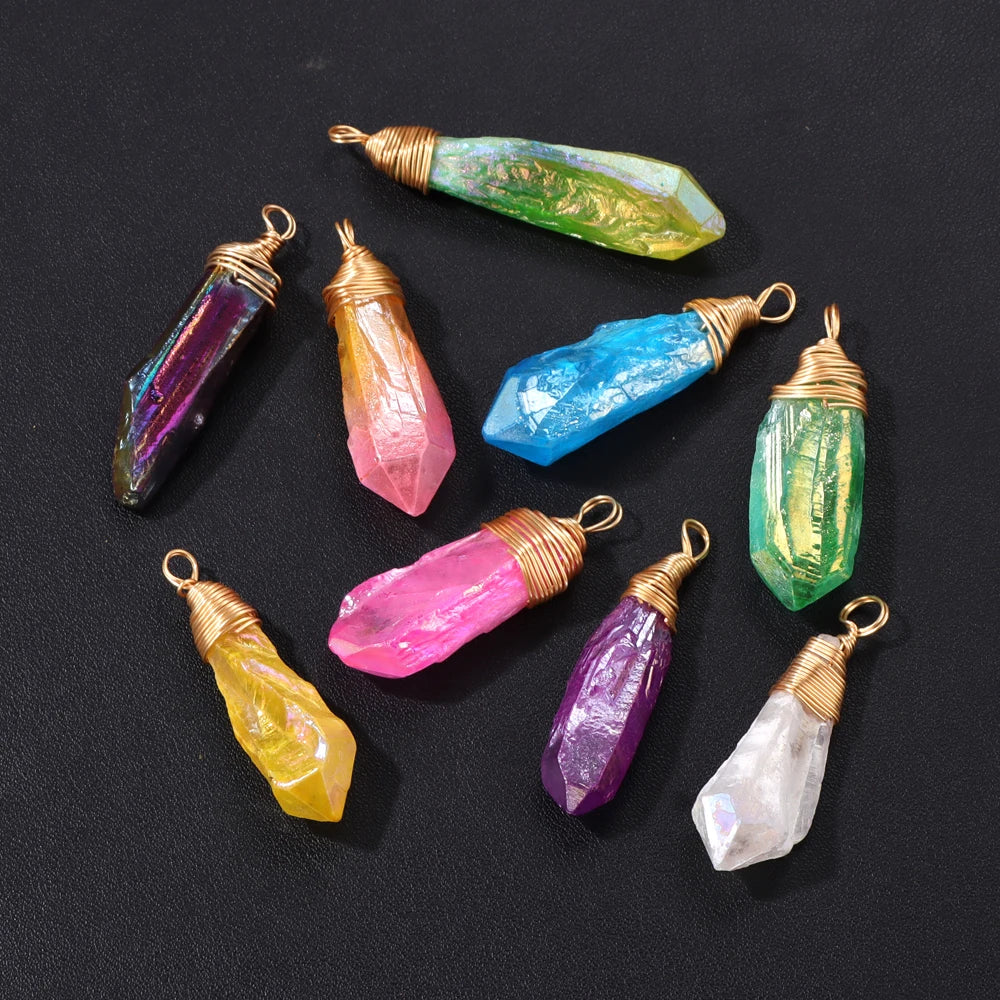 2pcs Irregular Natural Stone Quartz Crystal Pendant Colorful Stick Point Beads Charms Pendants for Jewelry Making DIY Wholesale