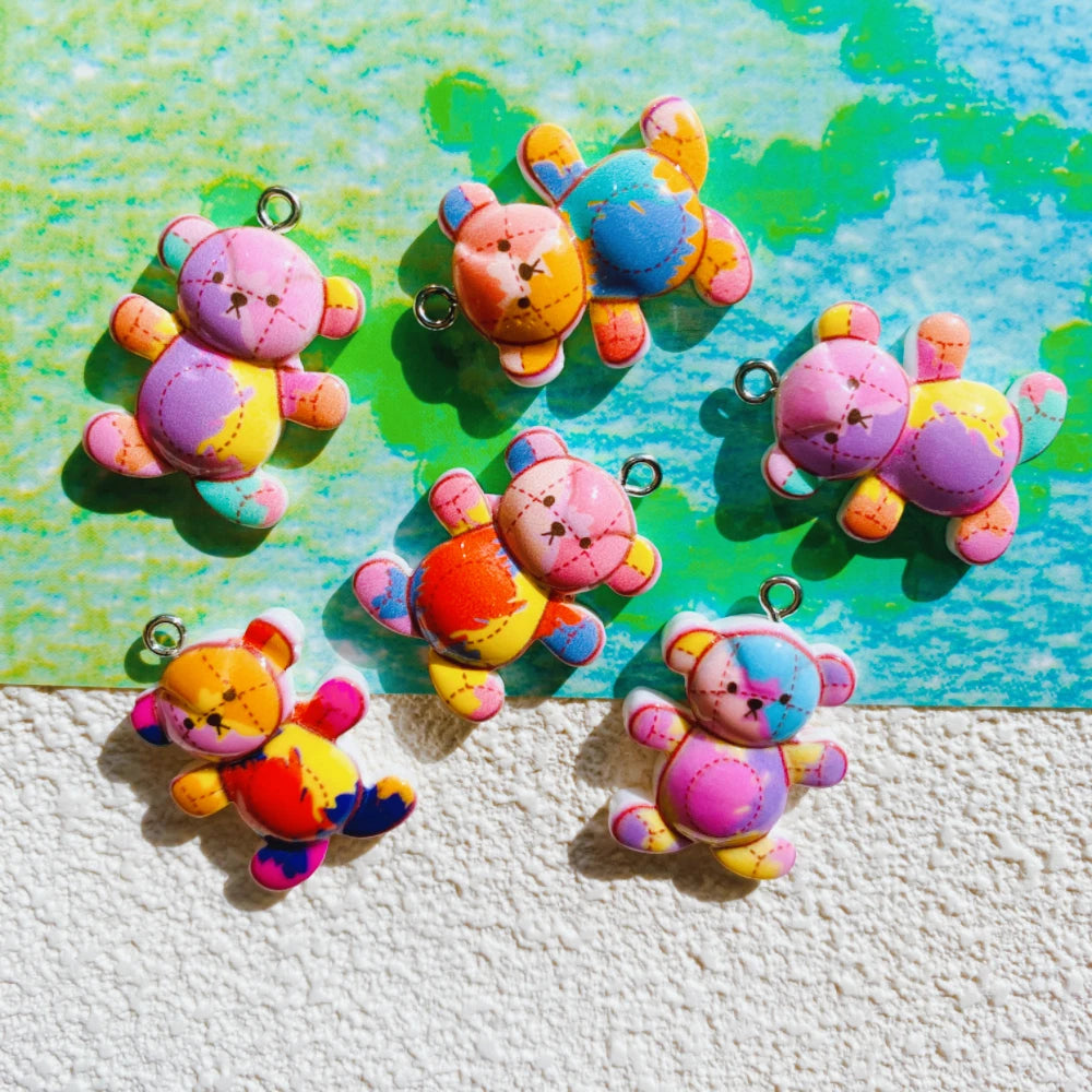 10Pcs Color Bear Kawaii Resin Phone Charms