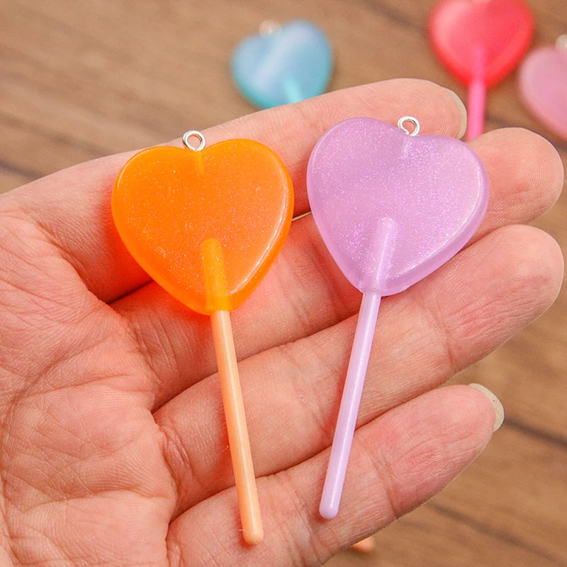 10Pcs 30*68MM 8 Color Wholesale Heart Lollipop Resin Charms