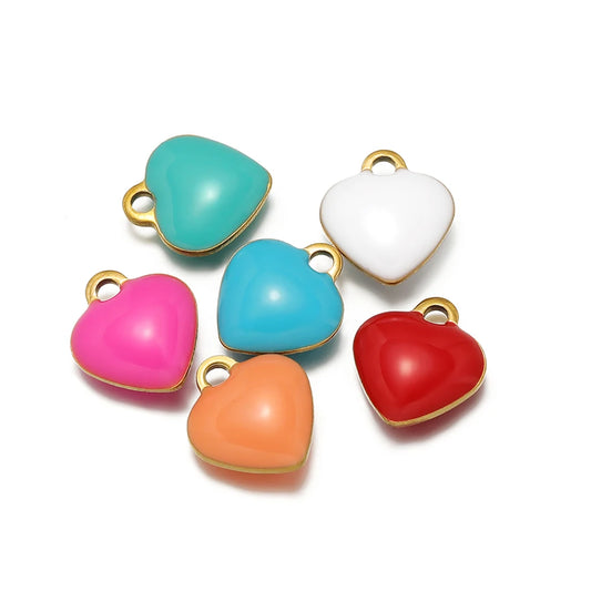 20pcs Stainless Steel Multicolor Enamel Heart Charms Pendant for DIY Jewelry Necklace Findings Bracelet Supplies Earrings Making