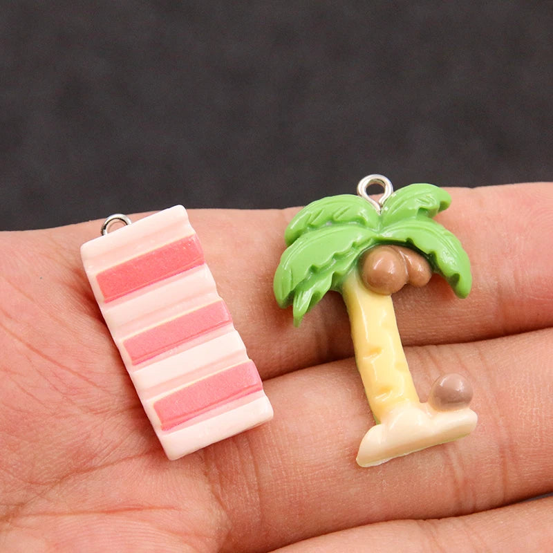 10Pcs 5 Style Coconut Tree Resin Earring Seaside Vacation Charms