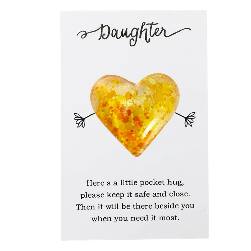 Hug Token Gift Card From Daughter Yellow Glass Heart Pocket Hug Token Gift Card, Memorial Keepsake Gifts For Mother's