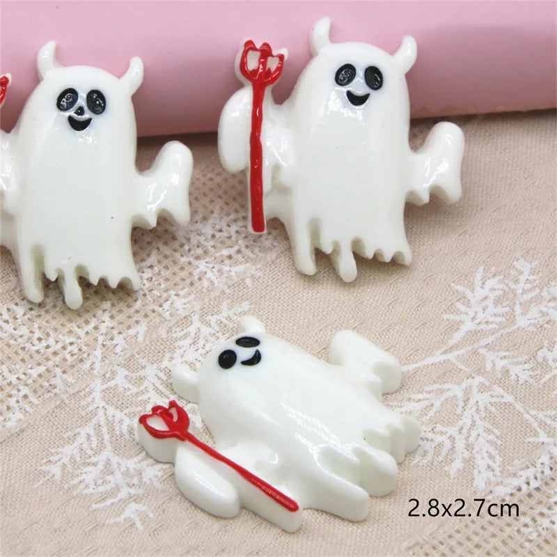 10pcs Resin Halloween Pumpkin White Ghost Flat Back Cabochon Art Supply Decoration Charm Craft DIY Hair Bow Center