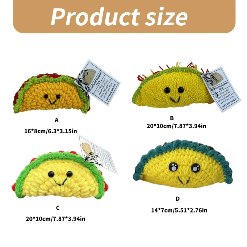 Crochet Tacos Dolls Cartoon Handmade Plush Knitted Toy with Encouragement Card Inspirational Gift Home Decors 203C