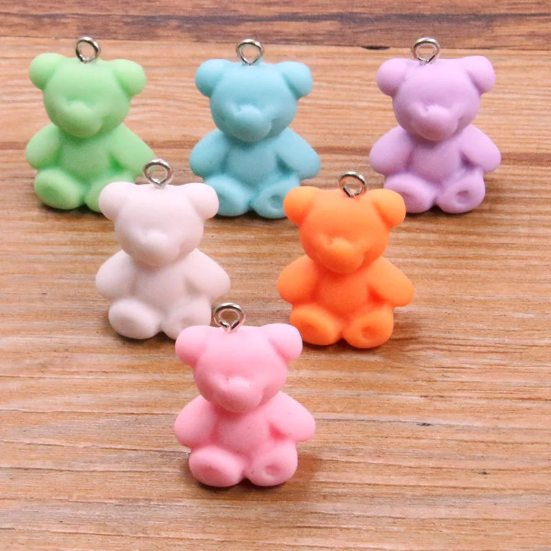 10Pcs 18X24MM Cute 6 Color Bear Resin Earring Charms