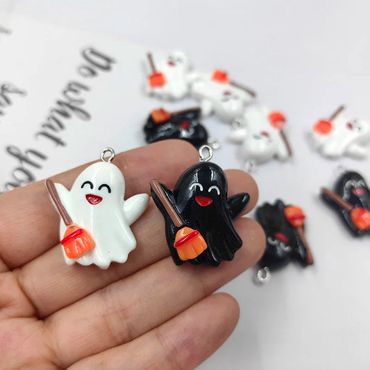 10pcs Halloween Broom Ghost Charms