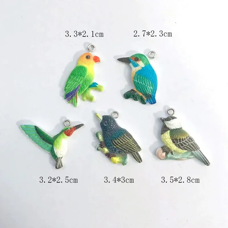 20Pcs 3D Cute Cartoon Flocked Bird Charms Animal Starling Sparrow Resin Pendant For Phone Bag Keychain Earrings Diy Jewelry Make