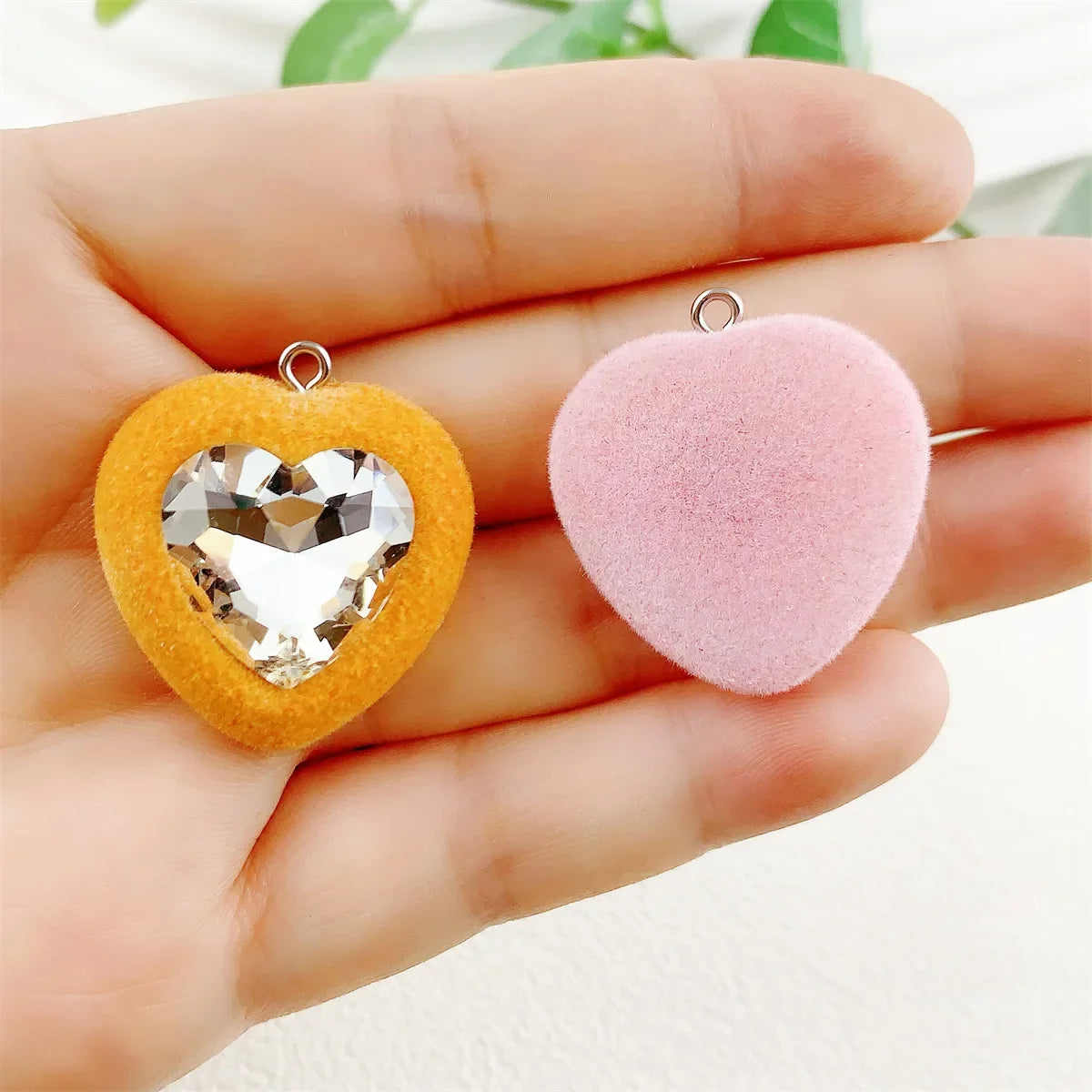 20Pcs 3D Flocking Colorful Crystal Heart Resin Charms Heart-shaped Pendant For Earring Bracelet Necklace DIY Crafts Jewelry Make