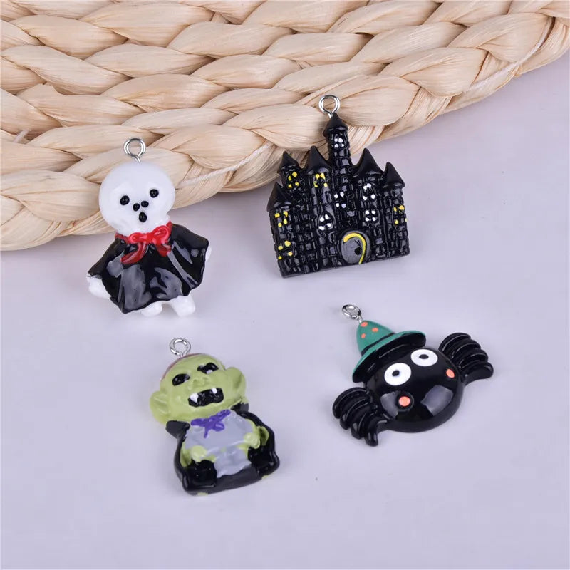 Mix 10pcs 3D Zombie Castle Ghost Halloween Resin Charms Pendant  for DIY Earring  Keychain Jewelry Making