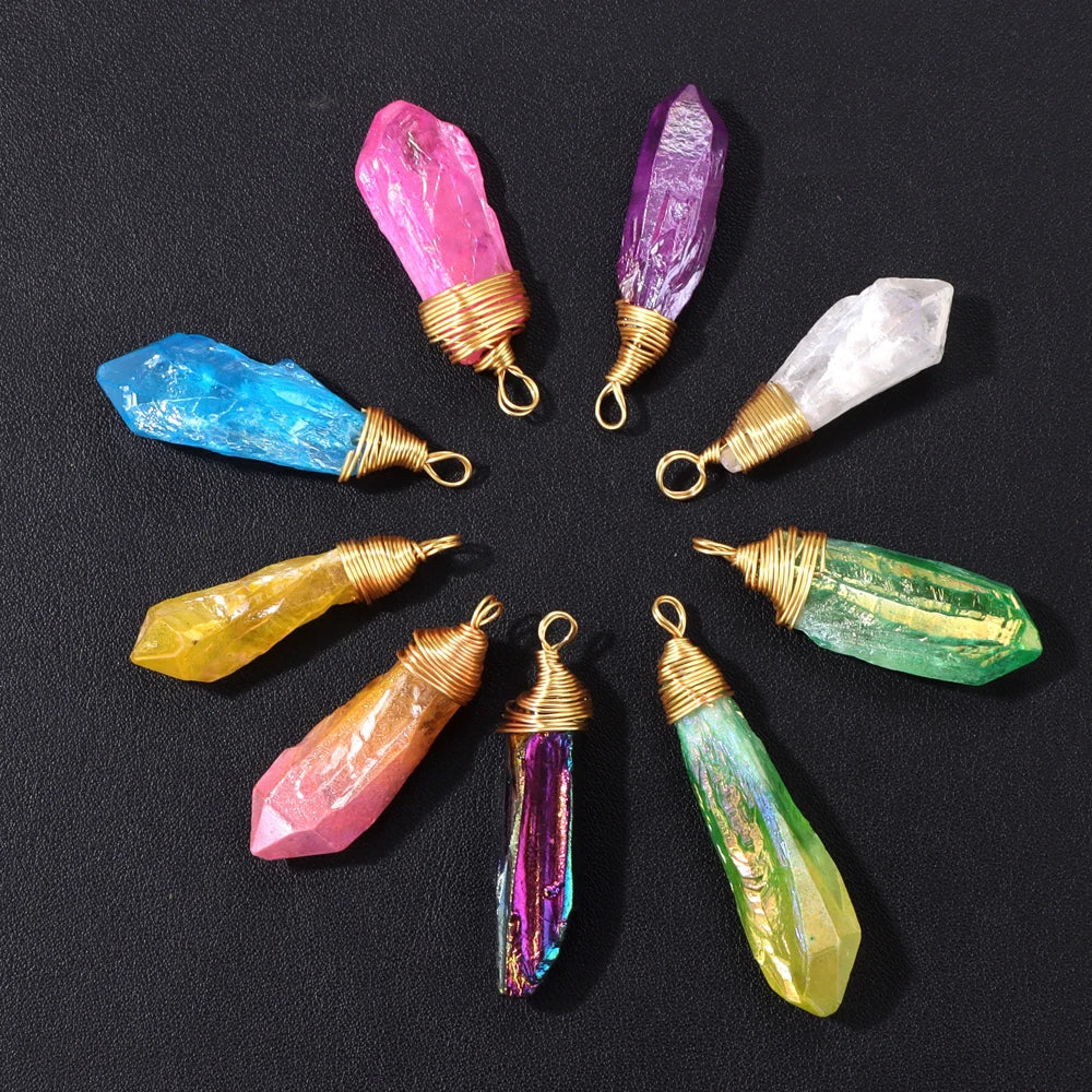 2pcs Irregular Natural Stone Quartz Crystal Pendant Colorful Stick Point Beads Charms Pendants for Jewelry Making DIY Wholesale