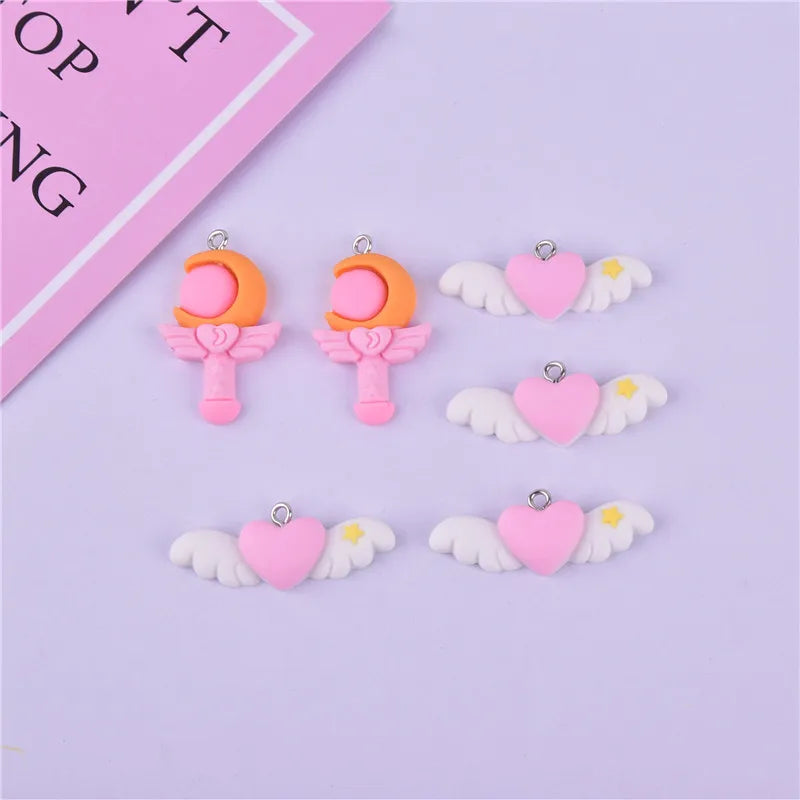 Mix 10pcs/pack Heart Wing Moon Magic Resin Charms DIY Jewelry Accessory