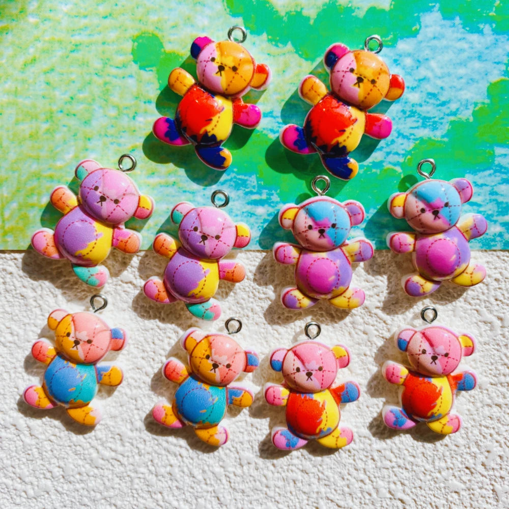 10Pcs Color Bear Kawaii Resin Phone Charms