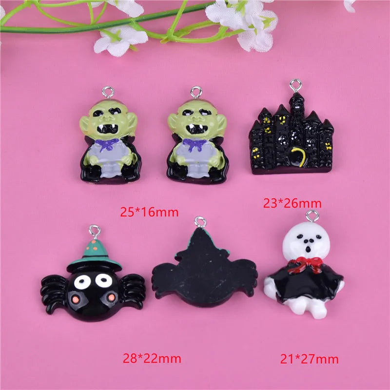 Mix 10pcs 3D Zombie Castle Ghost Halloween Resin Charms Pendant  for DIY Earring  Keychain Jewelry Making