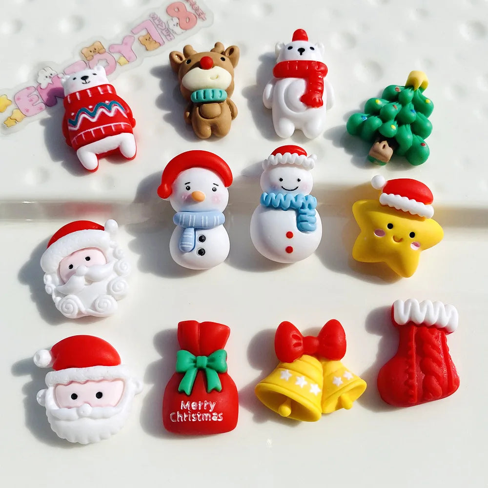 10Pcs Kawaii Christams Sets Charms Cute The Santa Claus Gift Tree Socks Star Snowman Bear Pendant for Jewelry Making Findings